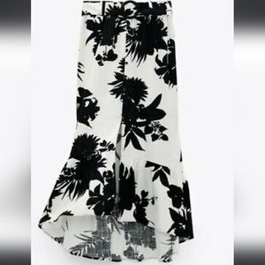 Zara Tropical Print Faux Button Front 100% Cotton Skirt